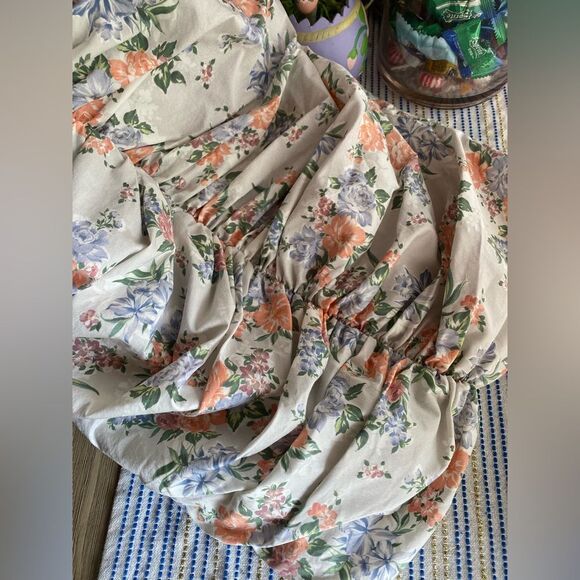 HOUSE OF CB London Kara Floral Mini Dress Ruched LaceUp Ruffle Sleeve Bodycon XS - Picture 14 of 17